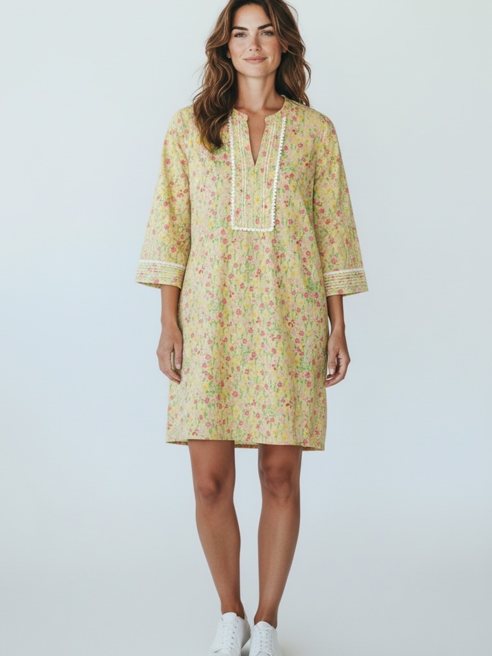 Lilly Pulitzer Green Floral Tunic with Pink & Yellow Accents Size Medium